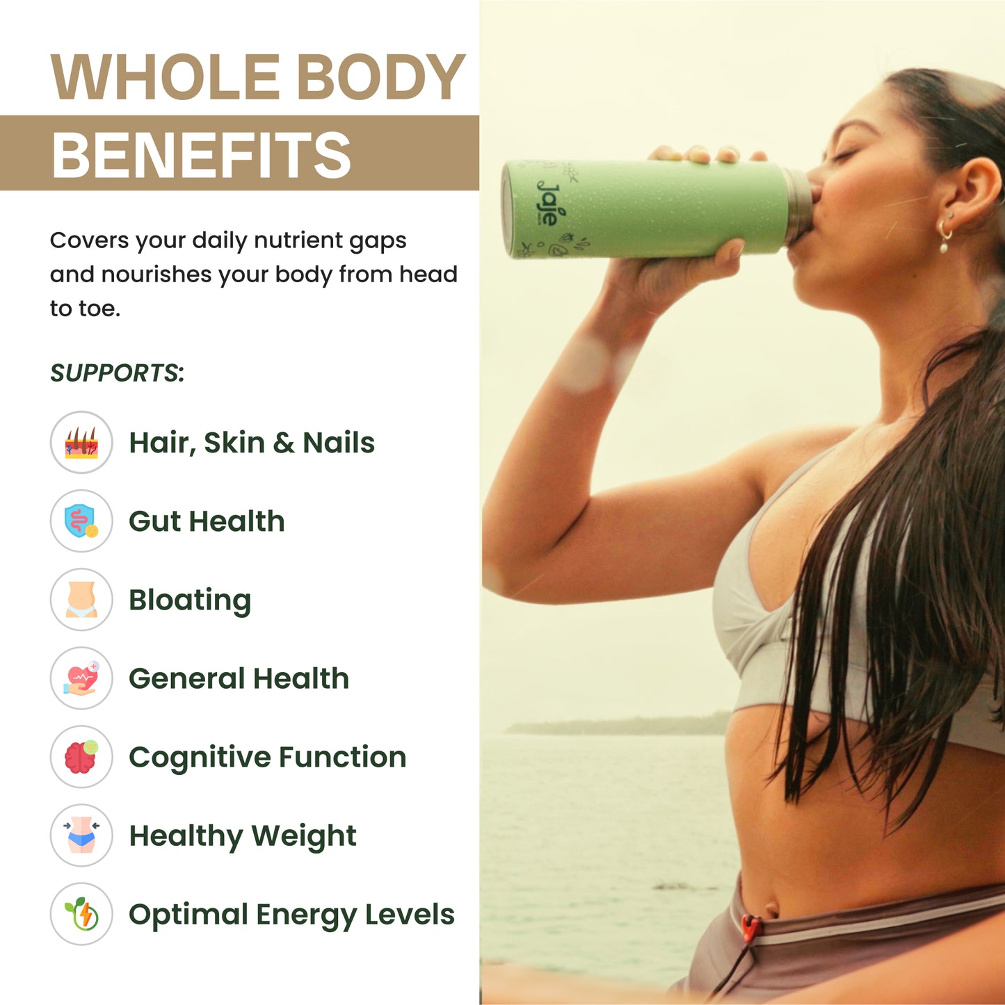 Transparent packshot of Jaje Health Vegan Chocolate protein powder with brown cocoa label design